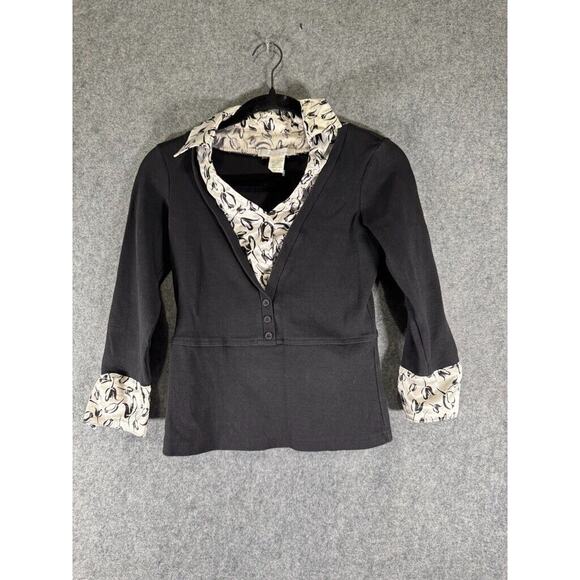 VTG Charlotte Russe Top Women's M Black 90's Y2K Babydoll Knit Collar Grunge - Picture 1 of 5